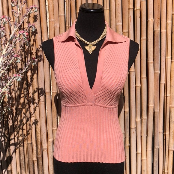 bebe Tops - BEBE Peach Blush Knit Sleeveless Deep V-Neck Top S
